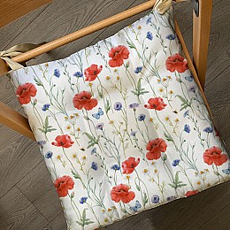 Подушка на стул с завязками «Маки и васильки»