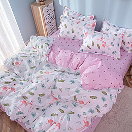Комплект постільної білизни "Фламінго і листя" (двоспальний-євро)