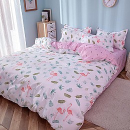 Комплект постельного белья "Фламинго и листья" (двуспальный-евро)