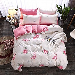 Полуторный комплект постельного белья "Фламинго и цветок" (хлопок)