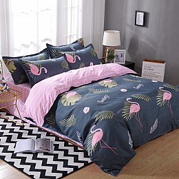 Полуторный комплект постельного белья "Фламинго" серый