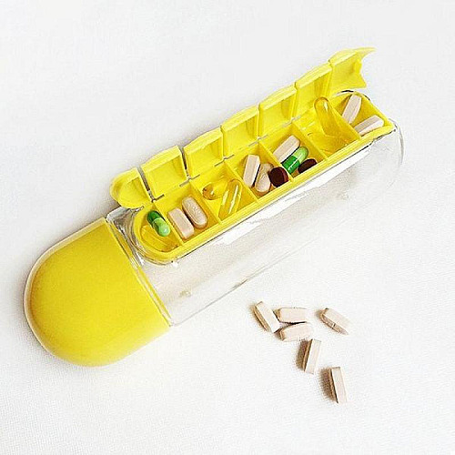 Бутылка для воды с таблетницей Pill Vitamin Water Bottle Yellow