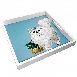 Деревянный поднос "Белая кошка"