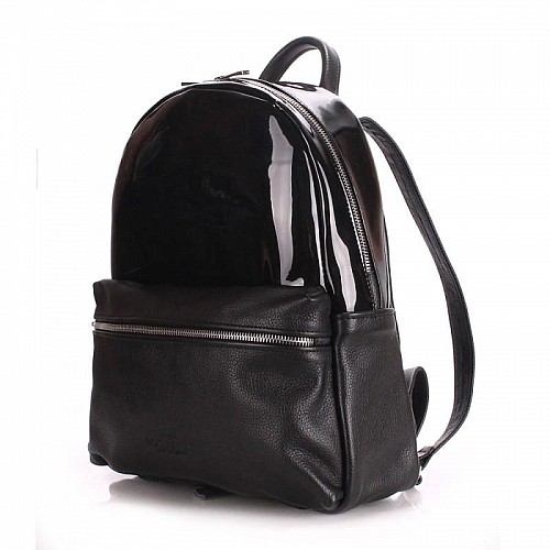 Женский кожаный рюкзак Poolparty с прозрачным отделением (черный)