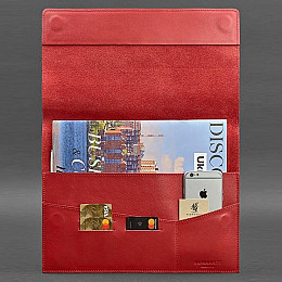 Шкіряна папка для документів А4 на магнітах (червона)