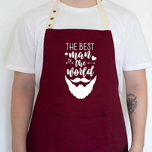 Чоловічий фартух The best man in the world (бордовий)