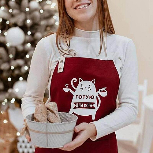 Фартук "Готую для кота" (бордовый)