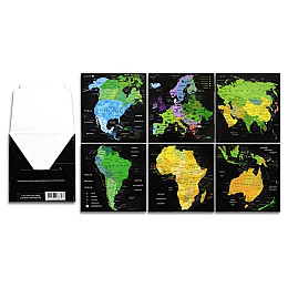 Набор скретч-открыток с континентами Map of the World в подарочном конверте