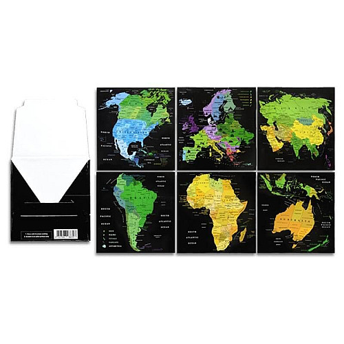 Набор скретч-открыток с континентами Map of the World в подарочном конверте