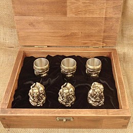 Набір бронзових чарок "Козацька рада" (6 шт) в дерев'яній коробці