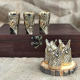 Набір бронзових чарок "Царський улов" (6 шт) в дерев'яній коробці