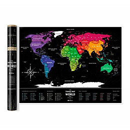 Черная скретч-карта мира Travel Map Black World (английский язык) в тубусе