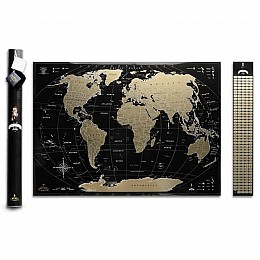 Черная скретч-карта мира My Map Black edition Gold (английский язык) в тубусе