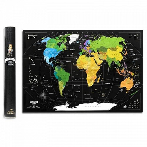 Черная скретч-карта мира My Map Black edition Mini 61х41 (английский язык) в тубусе