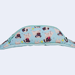 Сумка-бананка детская голубая с мопсами