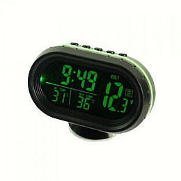 Часы термометр вольтметр автомобильные VST 7009V Черный с зеленым (008099)