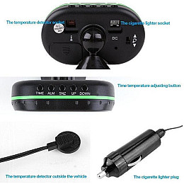 Часы автомобильные термометр вольтметр VST-7009V две подсветки