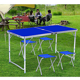 Розкладний туристичний стіл для пікніка зі стільцями набір туристичний у валізі складаний стіл та 4 стільці Easy Campi Синій