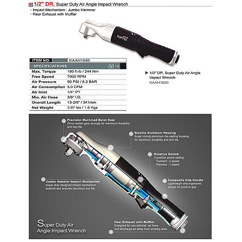 Пневмотріскач посилений 1/2" TOPTUL 244N/m 700об/хв KAAH1620