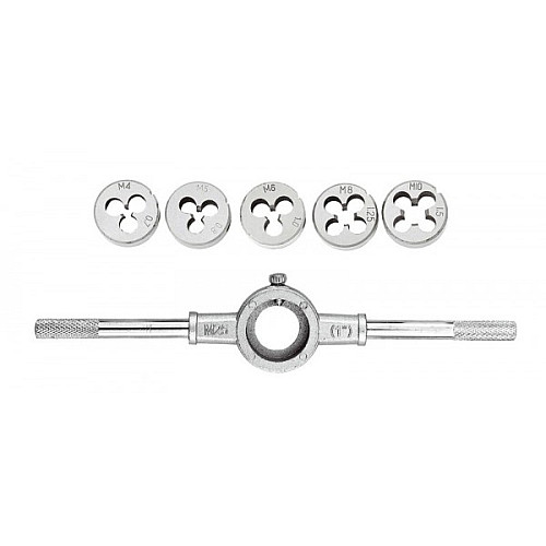 Набор плашек MASTERTOOL с держателем 6 эл. (M4/M5/M6/M8/M10) 15-0406
