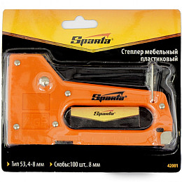 Степлер мебельний пластиковий Sparta зі скобами 100 шт тип скоби 53, 4-8 мм