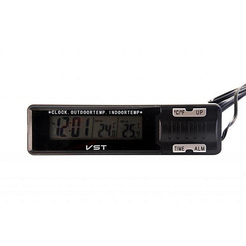 Автомобильные часы с термометром VST-7065 внешний и внутренний датчик Black (3_00385)
