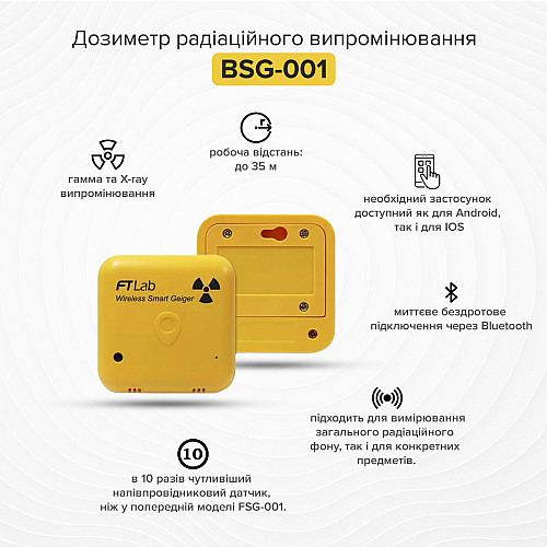 Дозиметр универсальный GAMMA Bluetooth FTLAB BSG-001 Для измерения Y И X Радиационного Загрязнения И Фона Земли