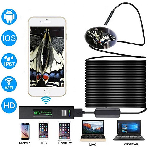 Ендоскоп USB Wi-Fi камера бороскоп 8 мм 10 м Black