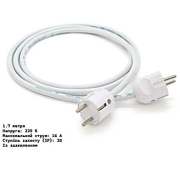 Кабель сетевой с двухсторонней вилкой с заземлением Urbankit 1.7 метра белого цвета (KabW-1.7)