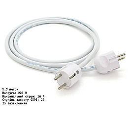 Кабель сетевой с двухсторонней вилкой с заземлением Urbankit 2.7 метра белого цвета (KabW-2.7)