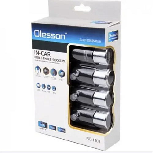 Автомобильный разветвитель прикуривателя OLESSON 1508 (3 гнезда, 2 USB)
