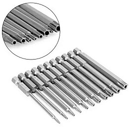 Магнітні біти для шуруповерта 75мм Т6-Т40 з отвором 6-гранні 11 шт MHZ