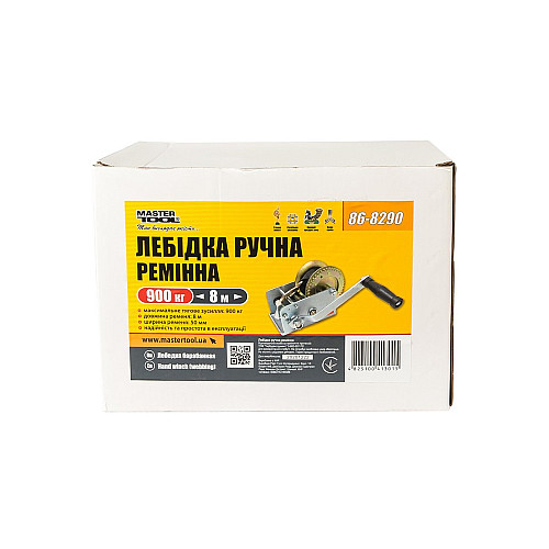Лебедка барабанная MASTERTOOL 907 кг ремень 8 м (86-8290)