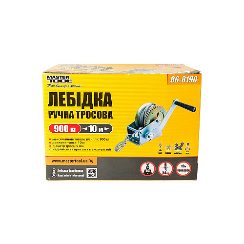 Лебедка барабанная MASTERTOOL 907 кг трос 10 м (86-8190)