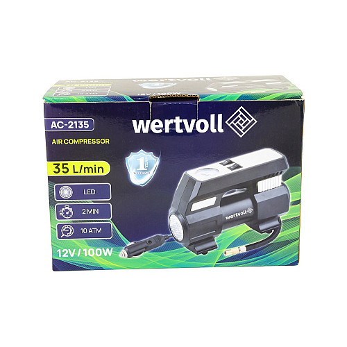 Компрессор автомобильный WERTVOLL 12 V 150 PSI 8 A 100 Вт 35 л/мин (AC-2135)