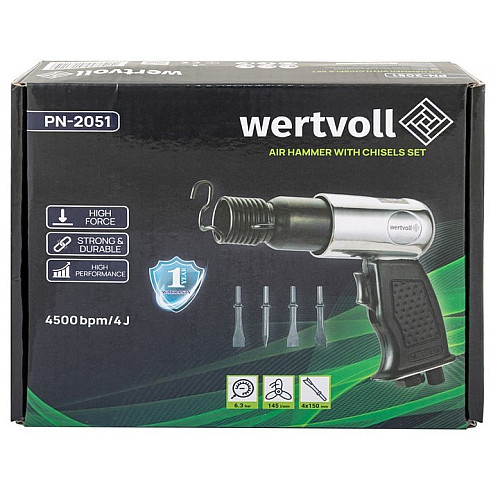 Зубило пневматическое WERTVOLL 4500 уд/мин, 145 л/мин, 6.3 bar, 4 Дж (PN-2051)