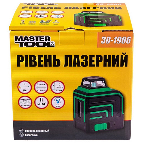 Уровень лазерний MASTERTOOL 10м ±0,2мм/м 2 гол H/V/H+V H360°/V110° ±3°GREEN/510нм (30-1906)