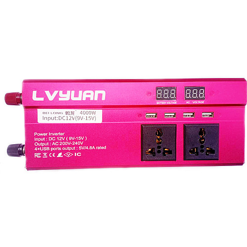 Автомобильный инвертор Bei Long Power Inverter 020 c 12V на 220V 4000W модифицированная синусоида Red (11062-hbr)