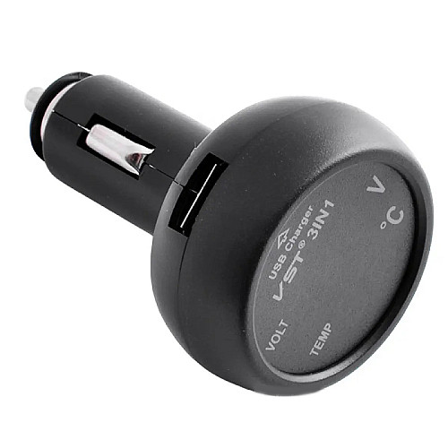 Автомобільний вольтметр з термометром + USB зарядка VST 706 від прикурювача Black/Red (10698-hbr)