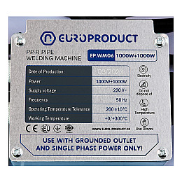 Паяльник Europroduct EP.WM06 для PPR труб (плоские насадки) 50/110mm (EP6096)