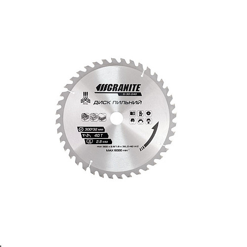 Диск пильний для дерева GRANITE 300х32х40Т адаптер 32-30/32-25.4 5100 об/хв (5-30-040)