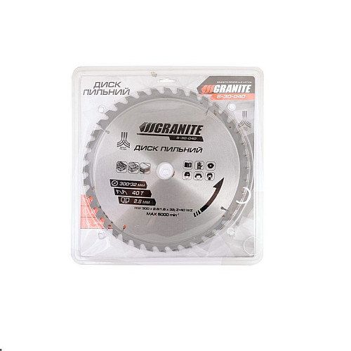 Диск пильний для дерева GRANITE 300х32х40Т адаптер 32-30/32-25.4 5100 об/хв (5-30-040)
