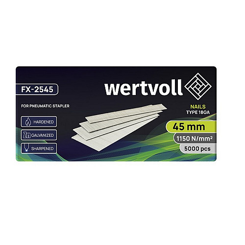 Гвоздь закаленный для пневмостеплера WERTVOLL 18GA 45 мм/1.0х1.25 мм 5000 шт Grey (FX-2545)