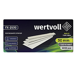 Гвоздь закаленный для пневмостеплера WERTVOLL 18GA 30 мм/1.0х1.25 мм 5000 шт Grey (FX-2530)