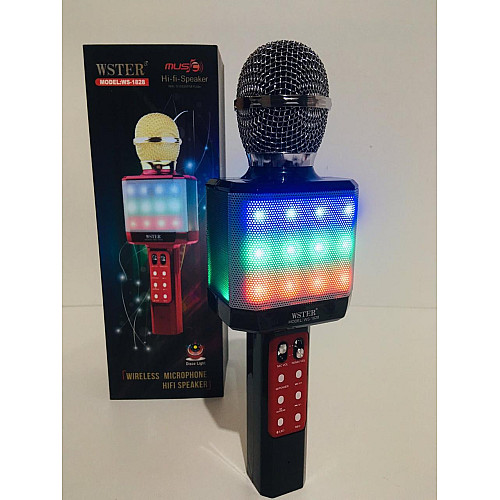 Микрофон караоке WSTER WS-1828 c LED подсветкой 4 голоса/USB/Bluetooth Черный