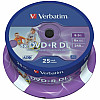 Диск DVD Verbatim 8.5Gb 8X CakeBox 25шт Printable (43667)