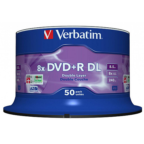 Диск DVD Verbatim 8.5Гб 8X CakeBox 50 шт MATT SILVER SURFACE (43758)