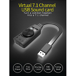 Внешняя звуковая карта USB 7.1 Channel адаптер 3.5mm  для наушников и микрофона Plextone GS3 Black
