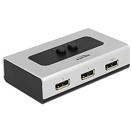 Перехідник моніторний Delock DisplayPort 2x1 (Switch) v1.4 8K@30Hz ручний сірий (70.08.7668)