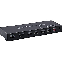 Перехідник моніторний Lucom HDMI 4x2 (Switch) Matrix(2xOut) 4K@60Hz +пульт чорний (62.09.8055)